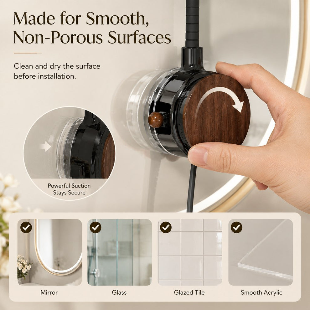 Suction mount dryer holder for smooth non-porous surfaces