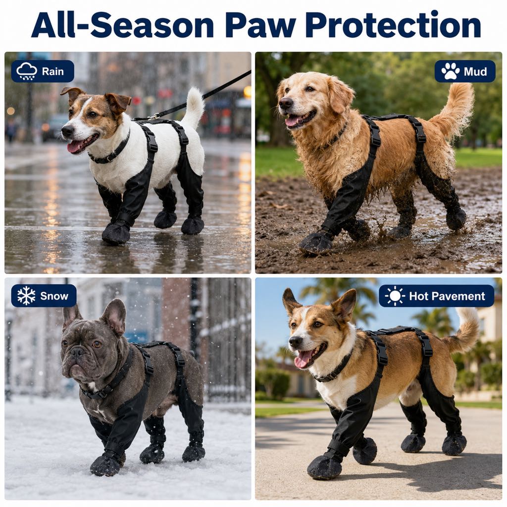 Snow and rain dog walking boots with paw protection