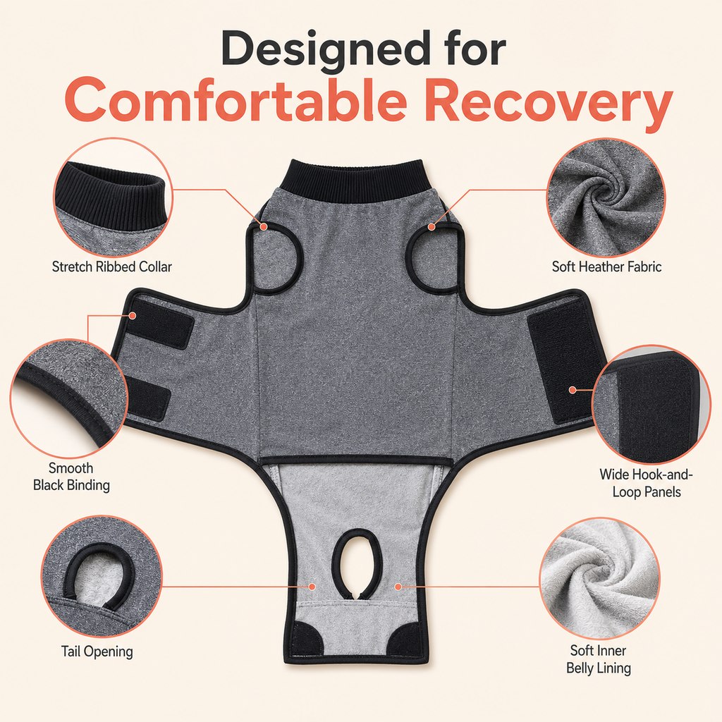 Paws in Awe Dog Recovery Suit After Surgery - Soft Adjustable Post-Surgery Bodysuit, Comfortable Cone Alternative image 4