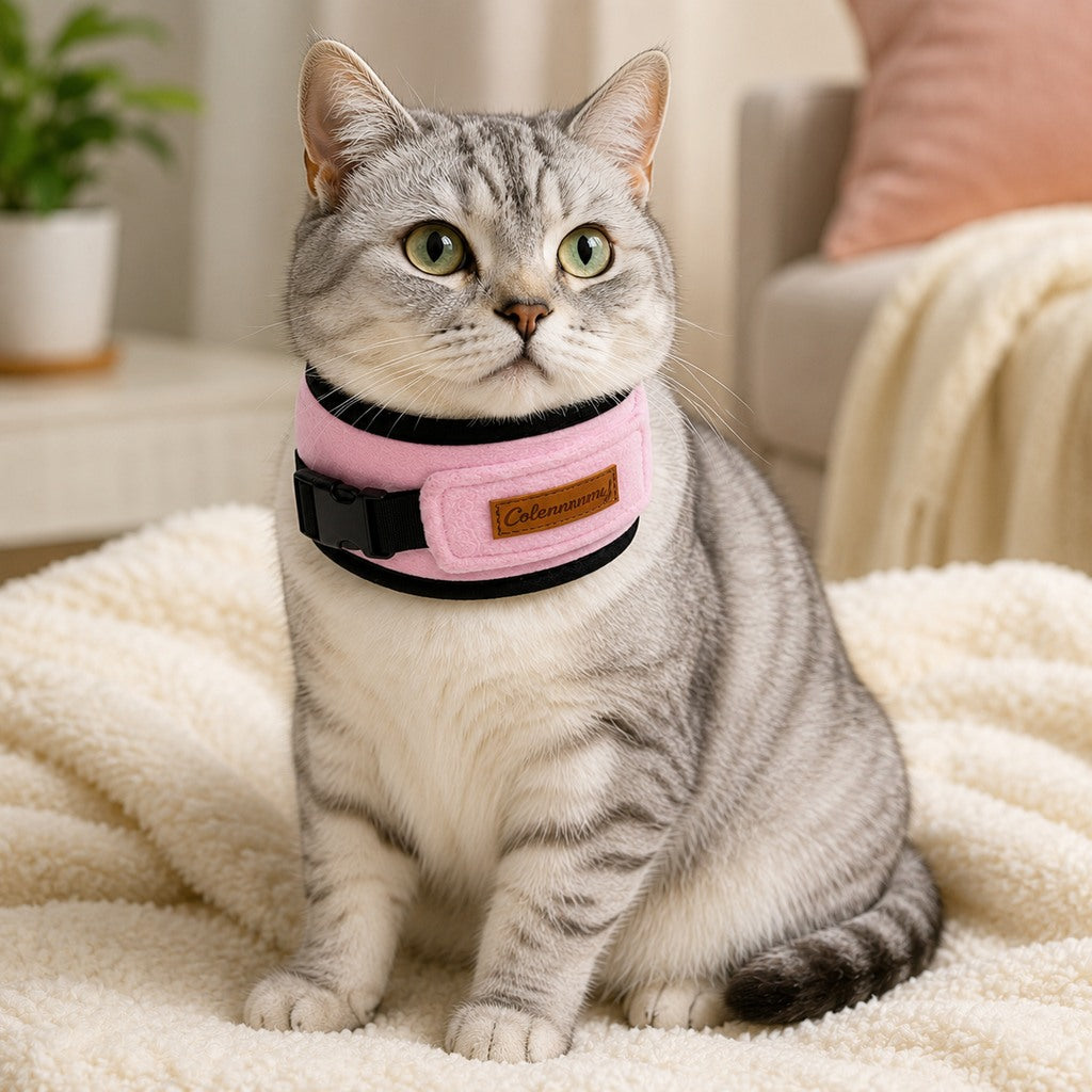 Paws in Awe Soft Cat Recovery Collar for Post-Surgery Care - Adjustable Anti-Lick Fleece Neck Wrap image 1