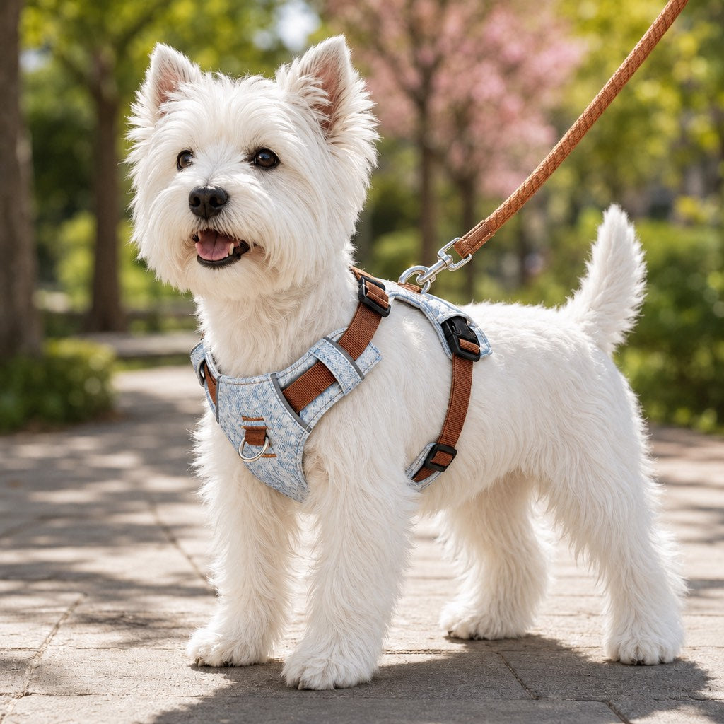 Paws in Awe Vintage Denim No-Pull Dog Harness &5 ft Rope Leash Set - Soft Adjustable Vest for Everyday Walks, Better Control & Low-Light Visibility image 1