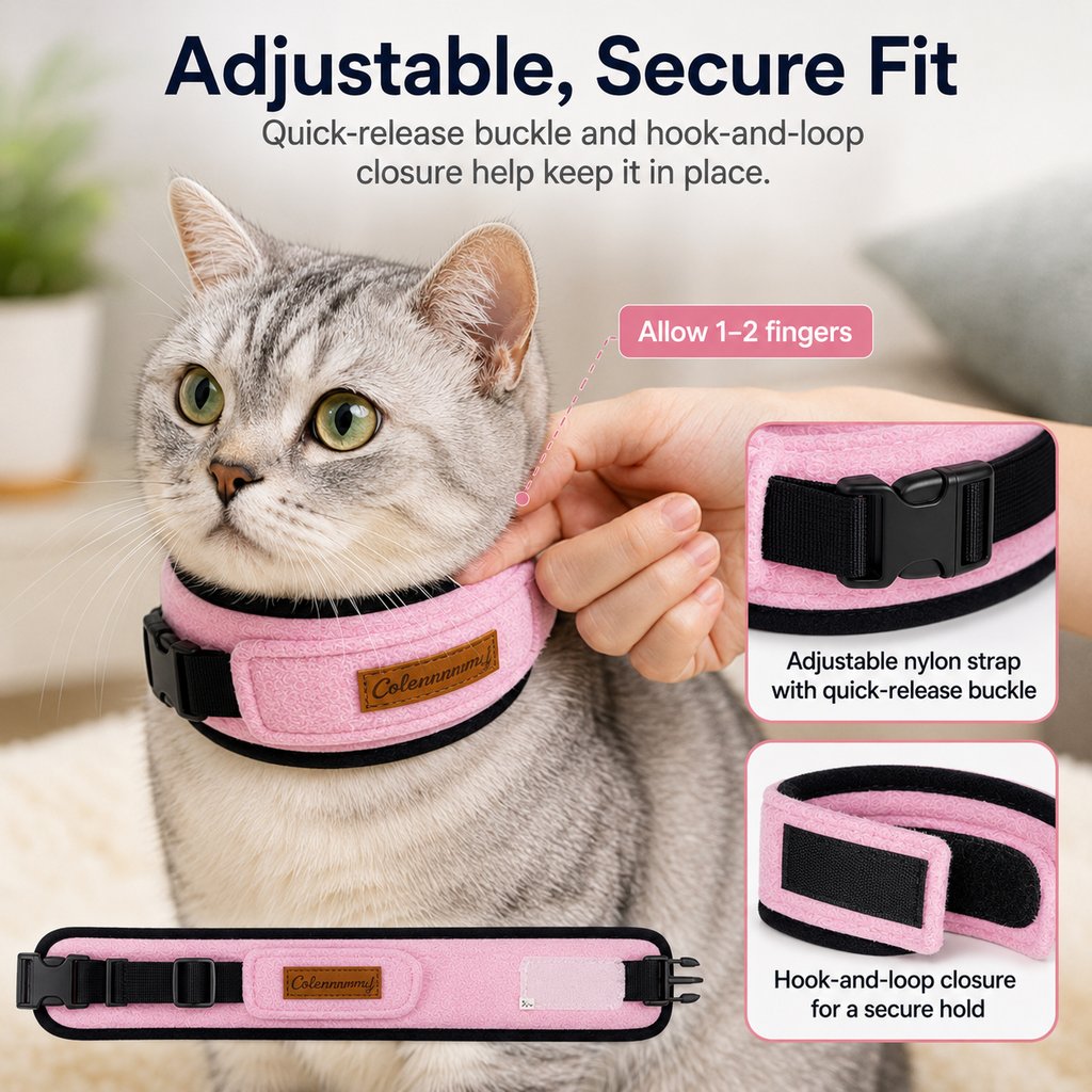 Paws in Awe Soft Cat Recovery Collar for Post-Surgery Care - Adjustable Anti-Lick Fleece Neck Wrap image 10