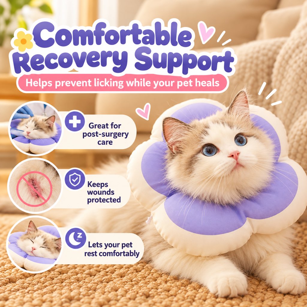 Purple flower recovery collar for supervised at-home recovery