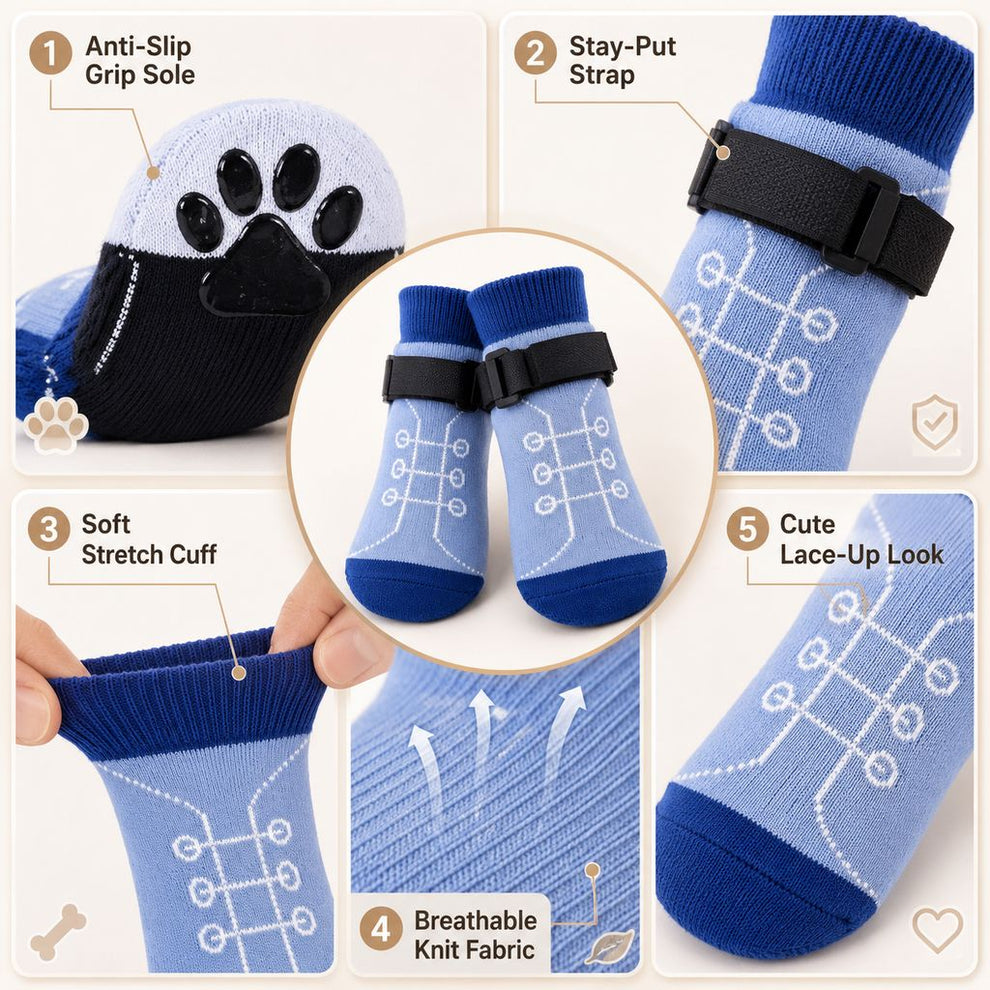 Paws in Awe French Bulldog Non-Slip Socks for Tile & Hardwood Floors - Helps Reduce Back-Leg Slipping, 4-Pack image 10