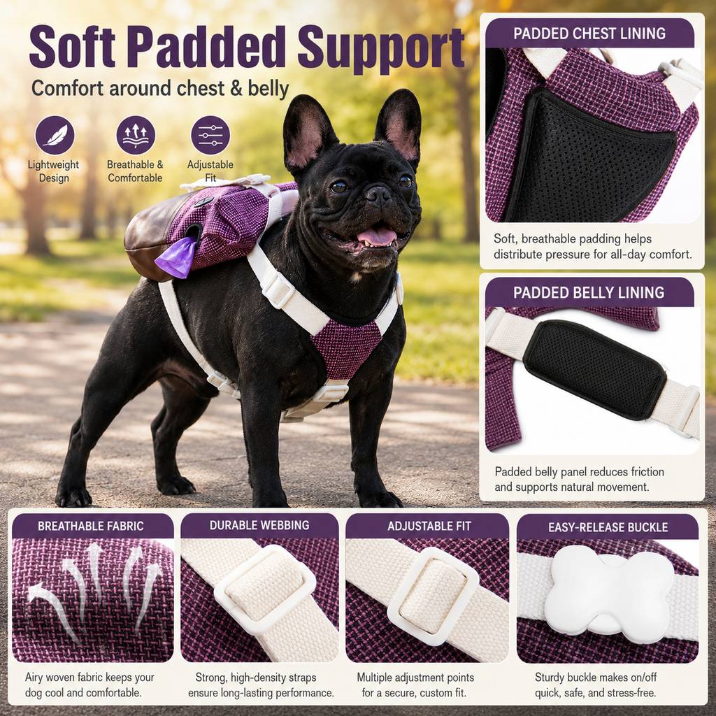 Soft padded support dog backpack harness