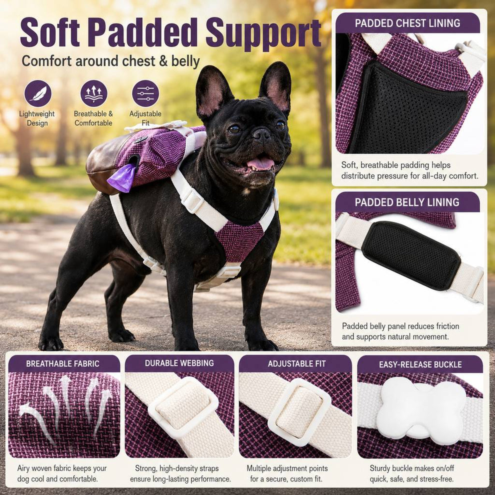 Soft padded support dog backpack harness