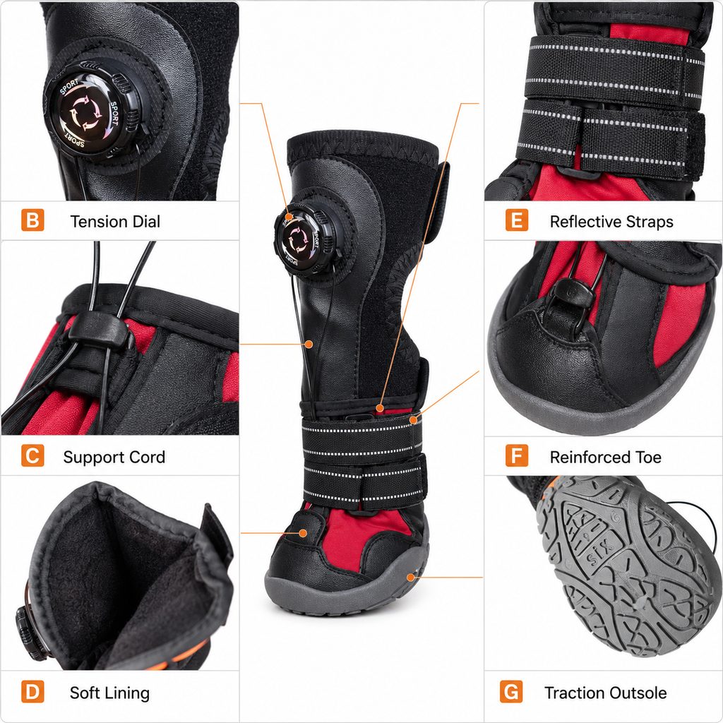 Soft padded upper wrap dog support boot