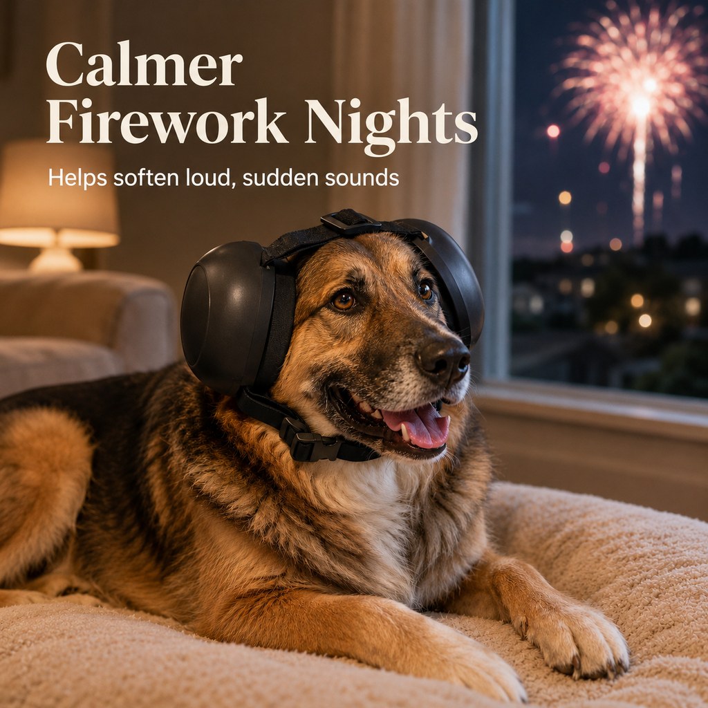 Paws in Awe Dog Noise-Reducing Ear Muffs for Fireworks, Thunderstorms & Grooming - Adjustable Anxiety Comfort Ear Protection for Medium & Large Dogs image 2