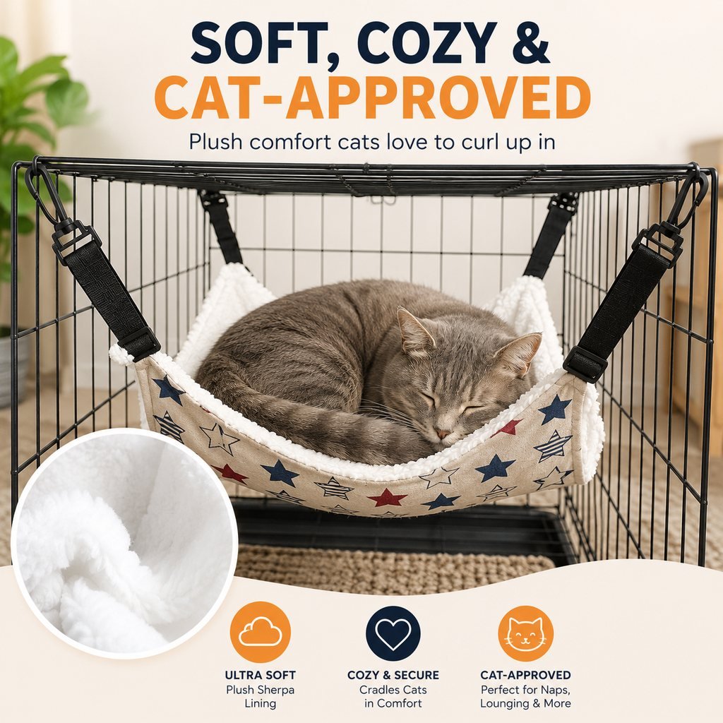 Paws in Awe Reversible Cat Cage Hammock with Adjustable Straps - Space-Saving Hanging Bed for Wire Crates image 6