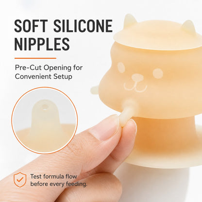 Soft silicone nipples on pet nursing feeder