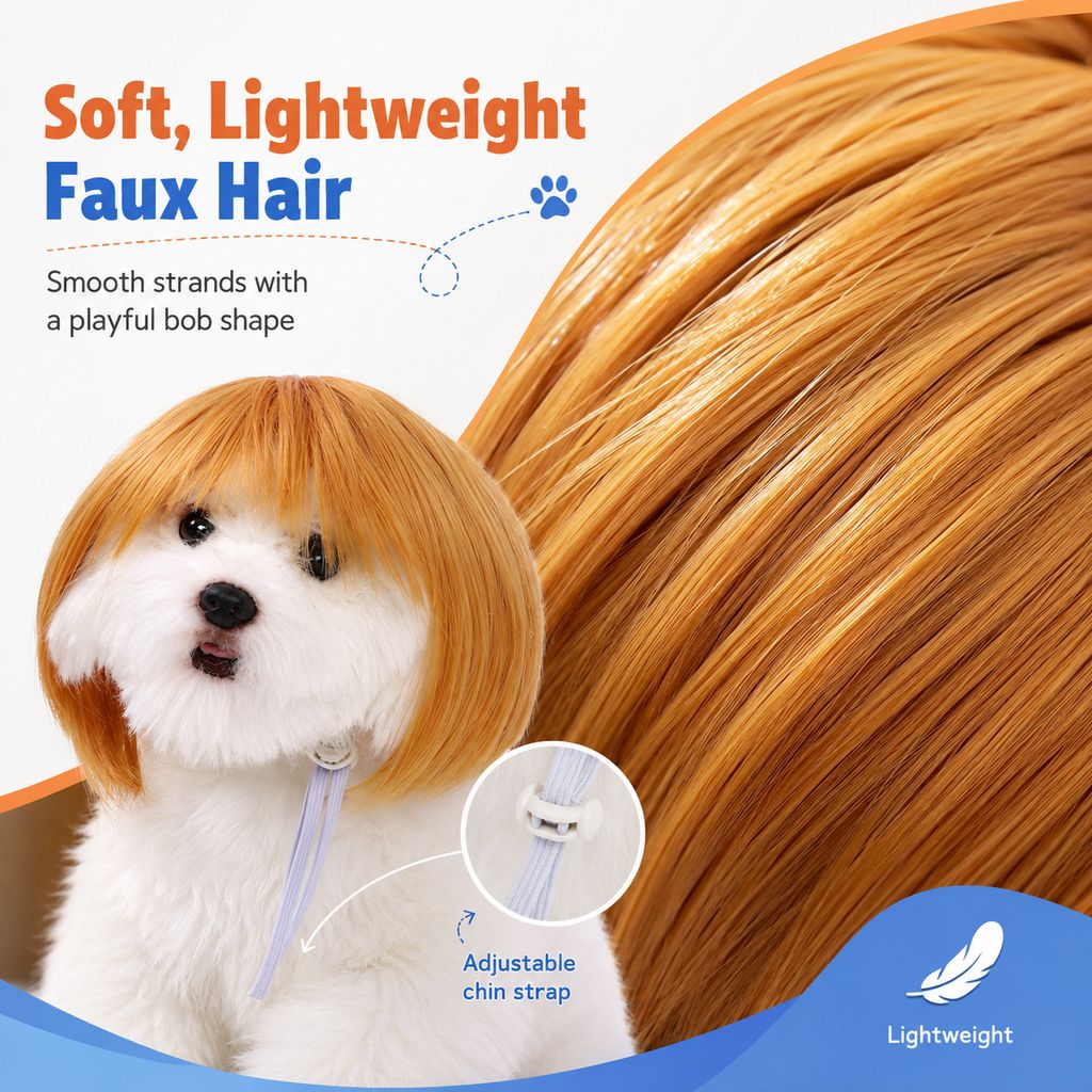 Paws in Awe Funny Short Bob Pet Wig for Photos & Parties - Easy Costume Prop for Cats & Small Dogs image 7