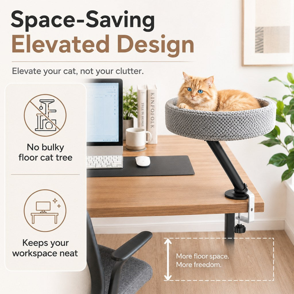 Paws in Awe Desk Mounted Cat Bed Perch for Home Office - Space Saving Elevated Cat Lounger with Soft Breathable Fabric for Cats to Relax Beside Your Workspace image 4