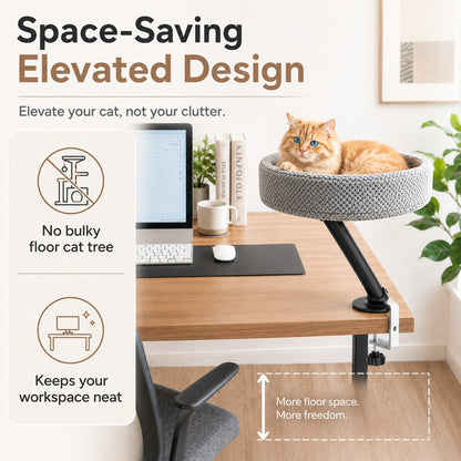 Paws in Awe Desk Mounted Cat Bed Perch for Home Office - Space Saving Elevated Cat Lounger with Soft Breathable Fabric for Cats to Relax Beside Your Workspace image 4