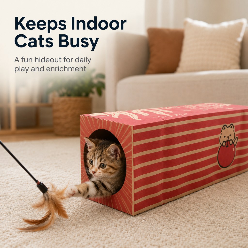 Paws in Awe Foldable Kraft Paper Cat Tunnel for Indoor Cats - Space-Saving Hide & Play Toy to Beat Boredom image 4
