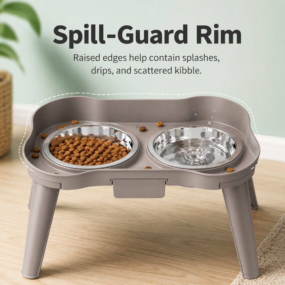 Paws in Awe Elevated Pet Feeder with Spill Guard for Cats & Dogs - Raised Dual Stainless Steel Bowls for Cleaner Floors image 3