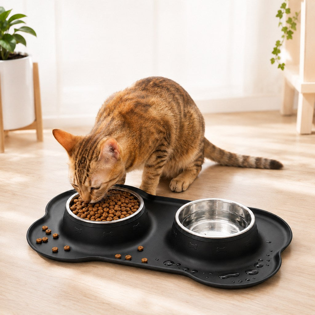 Paws in Awe Spill-Proof Dual Pet Bowl for Cats & Dogs - Mess-Free Food & Water Station for Cleaner Floors image 1