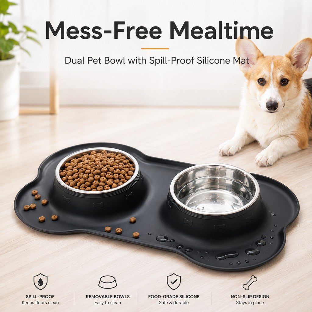 Paws in Awe Spill-Proof Dual Pet Bowl for Cats & Dogs - Mess-Free Food & Water Station for Cleaner Floors image 7