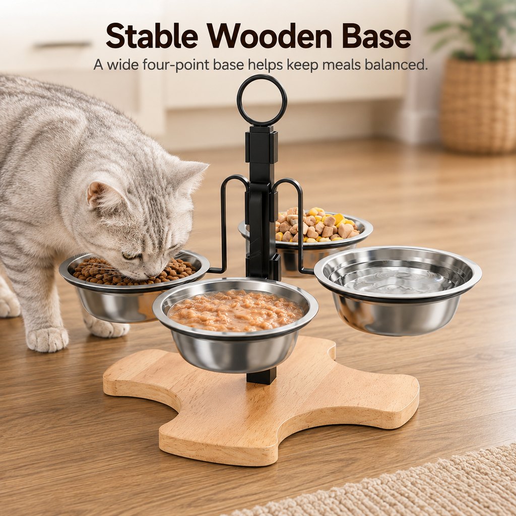 Paws in Awe 4-Bowl Adjustable Elevated Pet Feeder for Cats & Small Dogs - Organized Food and Water Station image 2