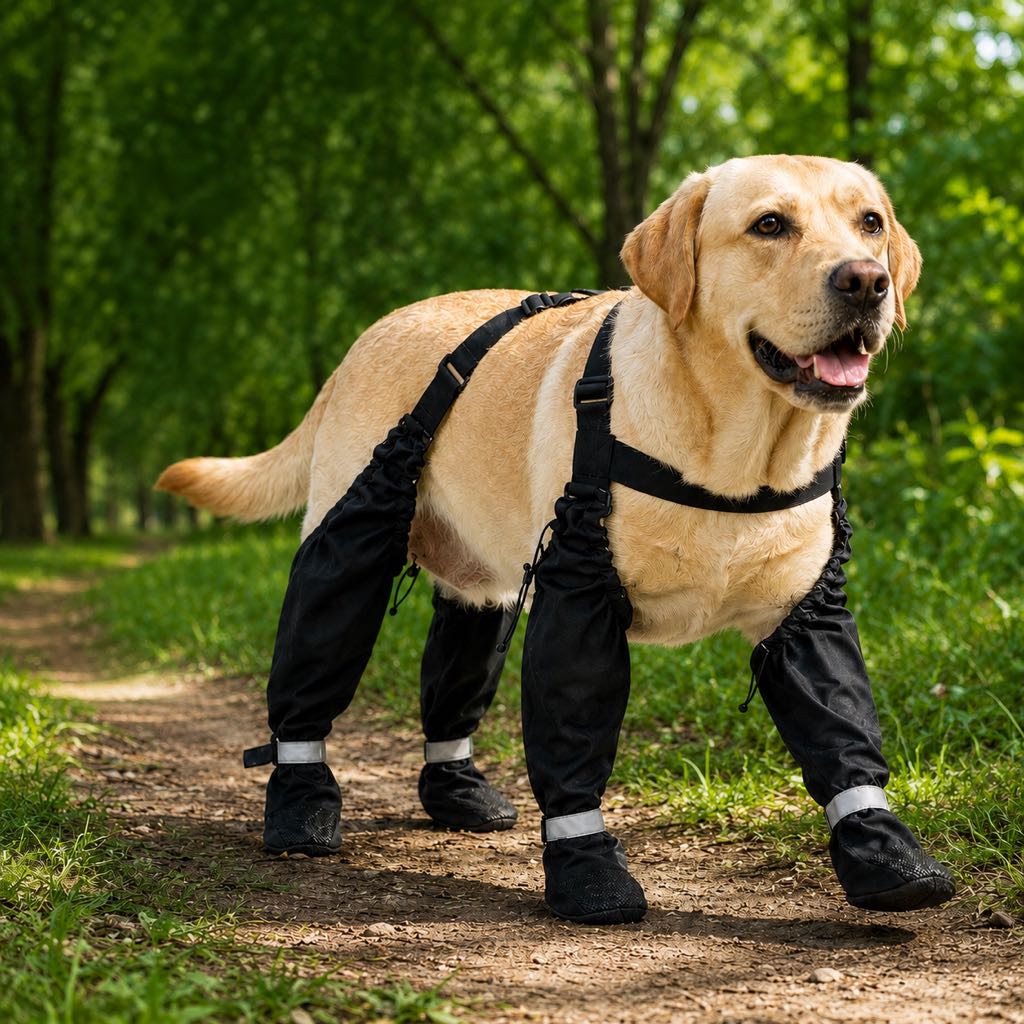 Paws in Awe Stay-On Outdoor Dog Boots with Leg Covers - Anti-Slip Reflective Paw Protection for Muddy Walks