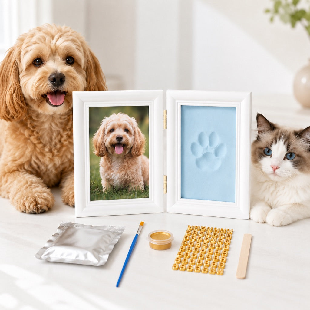 Step-by-step DIY pet paw print kit process