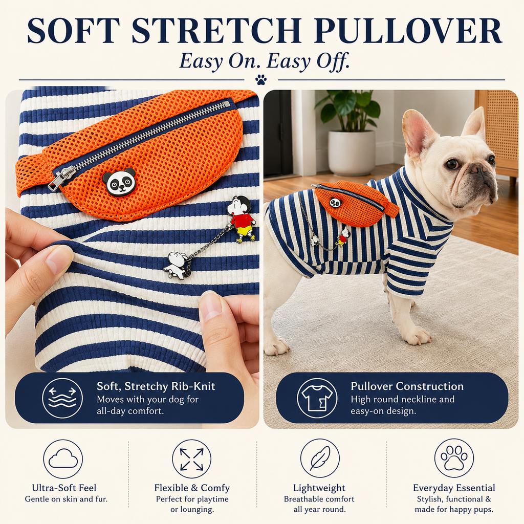 Striped dog shirt rib-knit texture detail