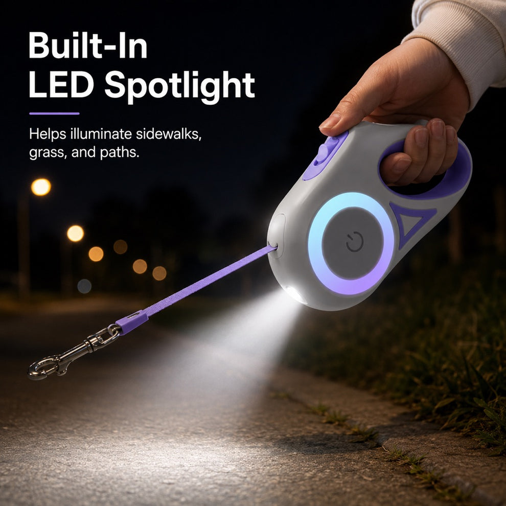 Paws in Awe LED Retractable Dog Leash for Night Walks - Light-Up Dog Leash with Built-In Spotlight, RGB Side Glow & One-Touch Brake for Safer Evening Walks image 4