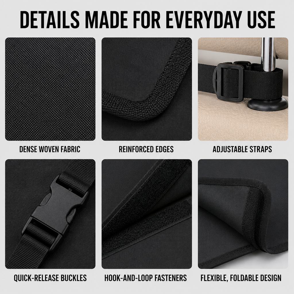 SUV cargo liner details fabric buckle fasteners and foldable design