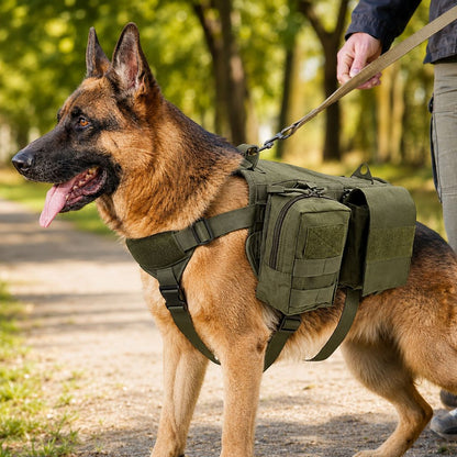 Army Green full pack set tactical dog backpack harness with side pouches