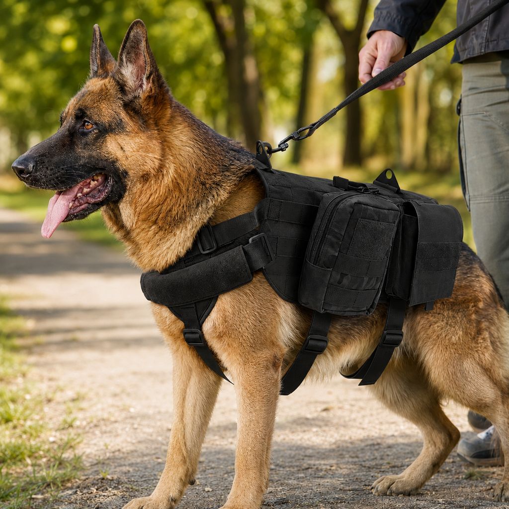Black full pack set tactical dog backpack harness with side pouches