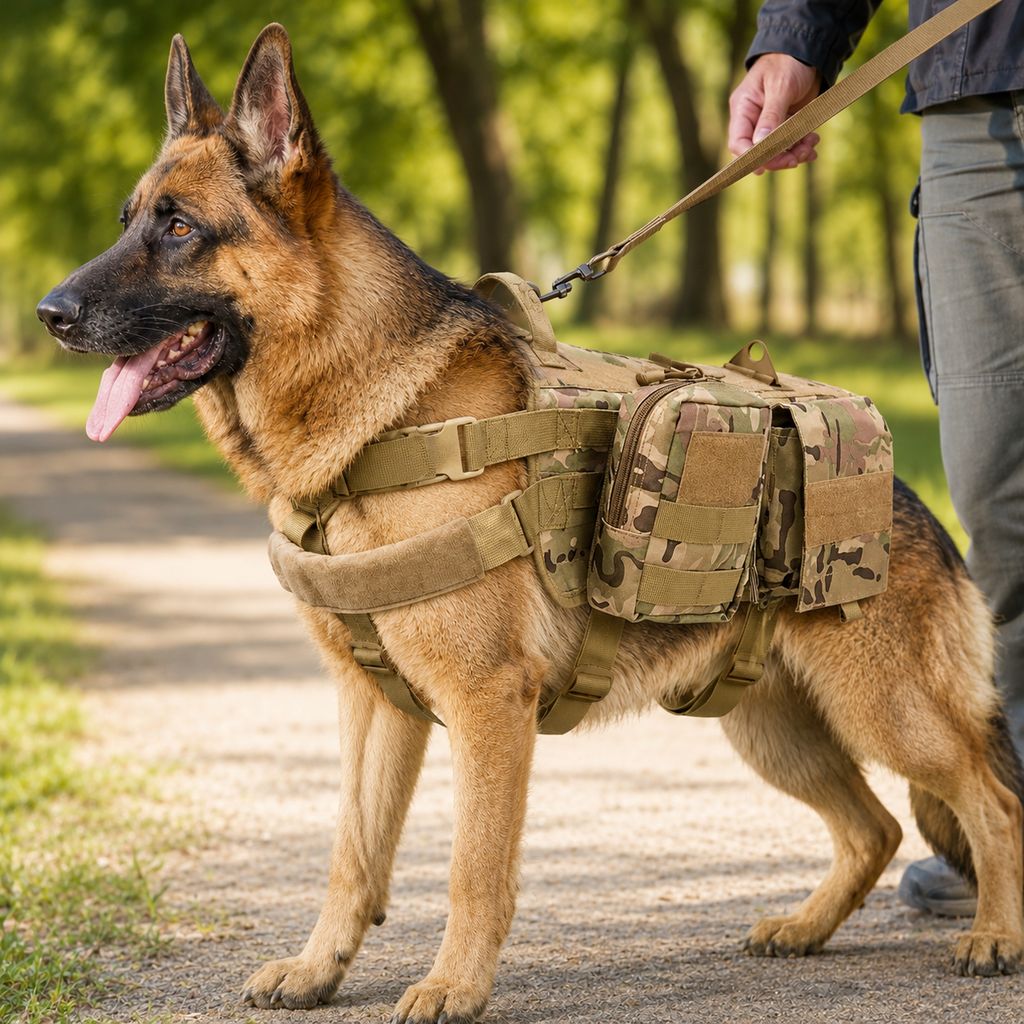 Camouflage full pack set tactical dog backpack harness with side pouches