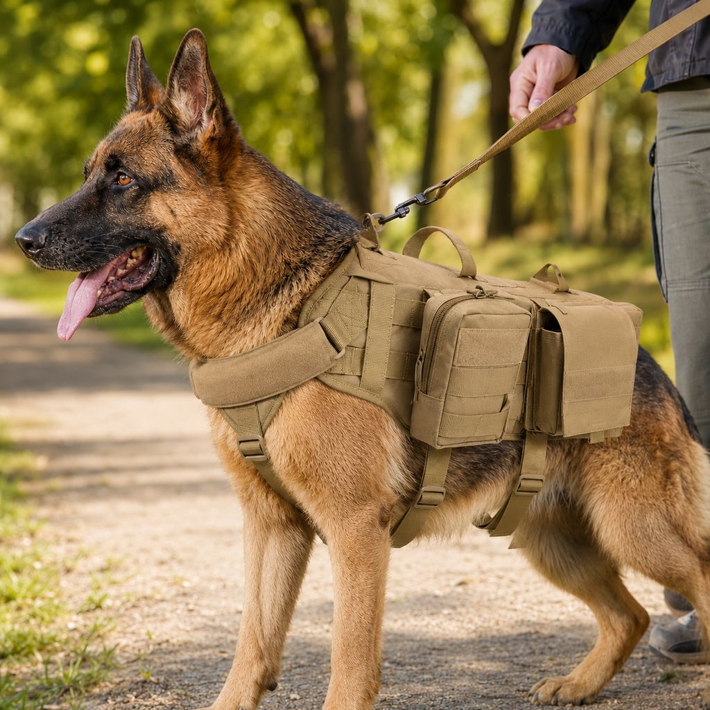 Khaki full pack set tactical dog backpack harness with side pouches