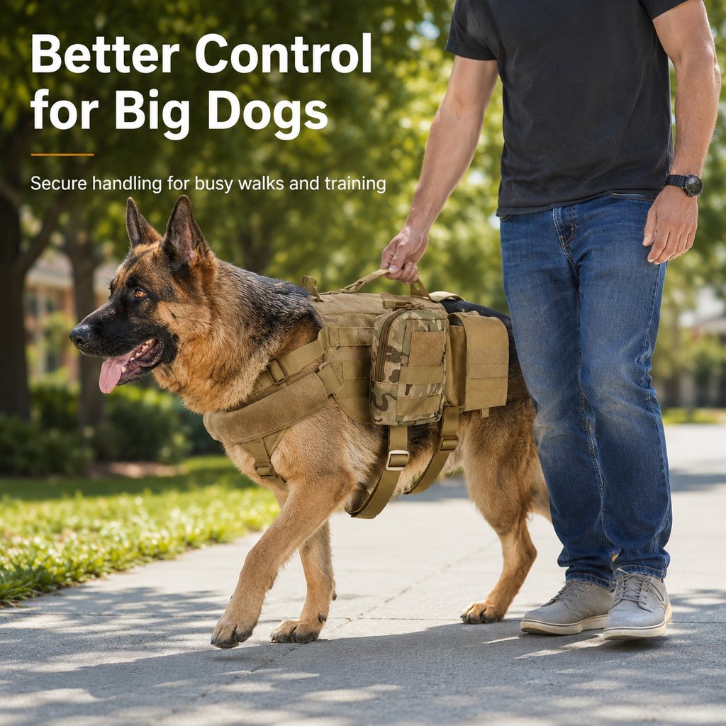 Dog backpack harness for better control during walks hiking and camping
