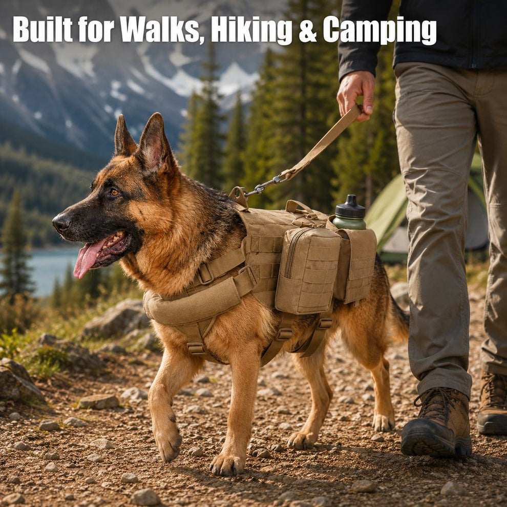 Tactical dog backpack harness for hiking daily walks and camping