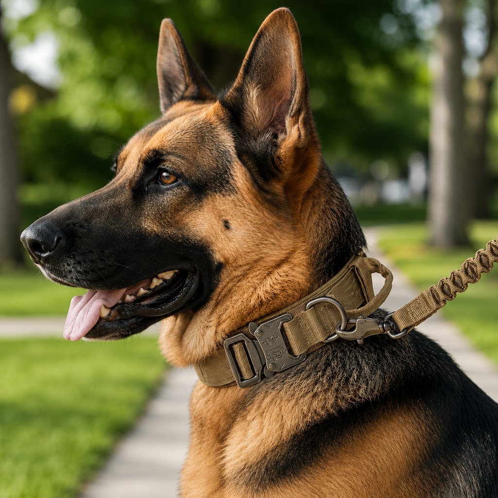 Army Green tactical dog collar plus bungee leash set option