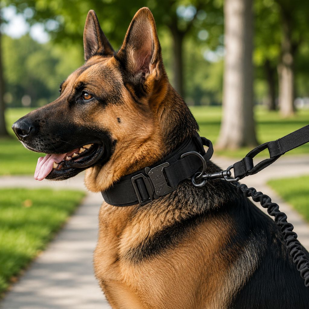 Black tactical dog collar plus bungee leash set option