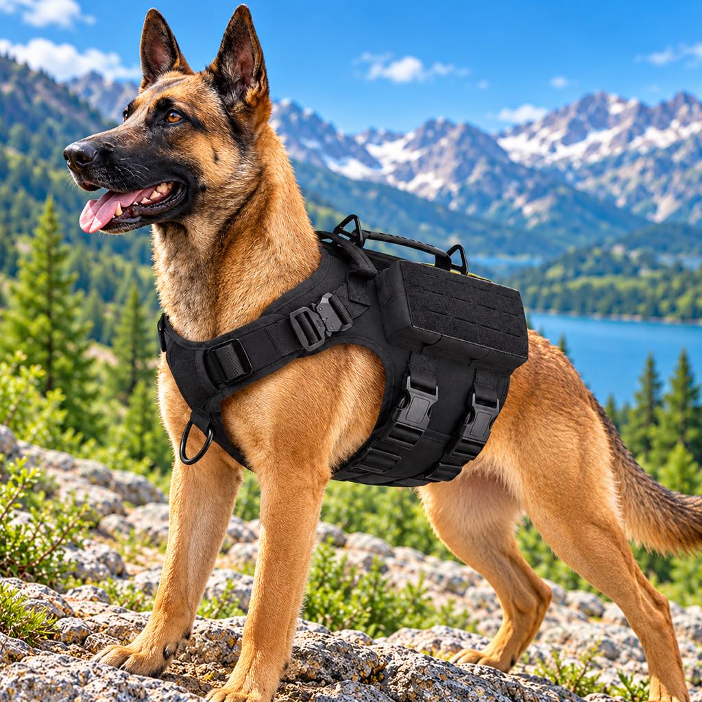 Black tactical dog harness vest for large dogs