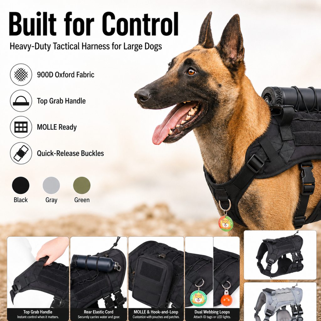 Paws in Awe Tactical Dog Harness Backpack for Large Dogs - Outdoor Walking, Training & Hiking Gear with Load Carrying Pouch image 5
