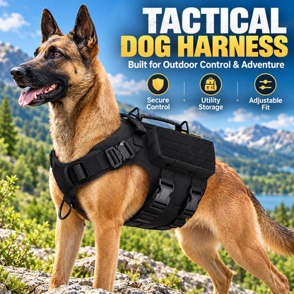 Black tactical dog harness for outdoor control and adventure