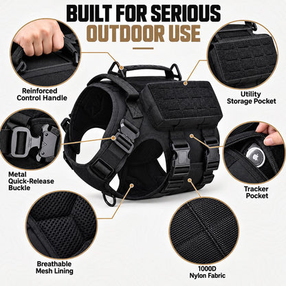 Reinforced control handle and utility storage pocket on a tactical dog harness