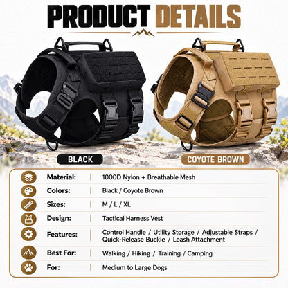 Black and coyote brown tactical dog harness vest product details