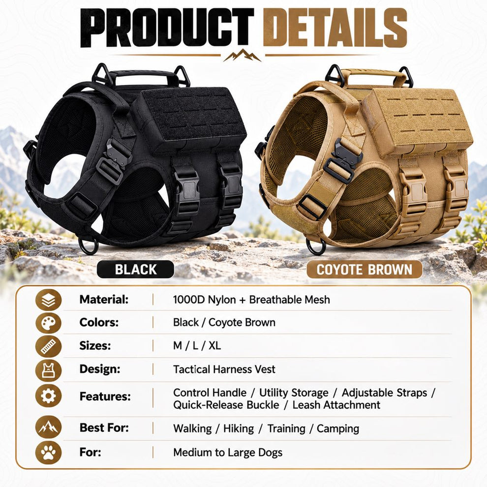 Black and coyote brown tactical dog harness vest product details