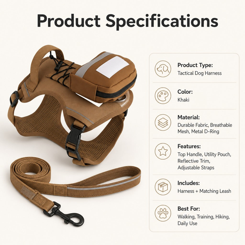 Paws in Awe Tactical Dog Harness with Storage Pouch for Daily Walks, Training & Hiking - Breathable Control Vest with Handle image 10