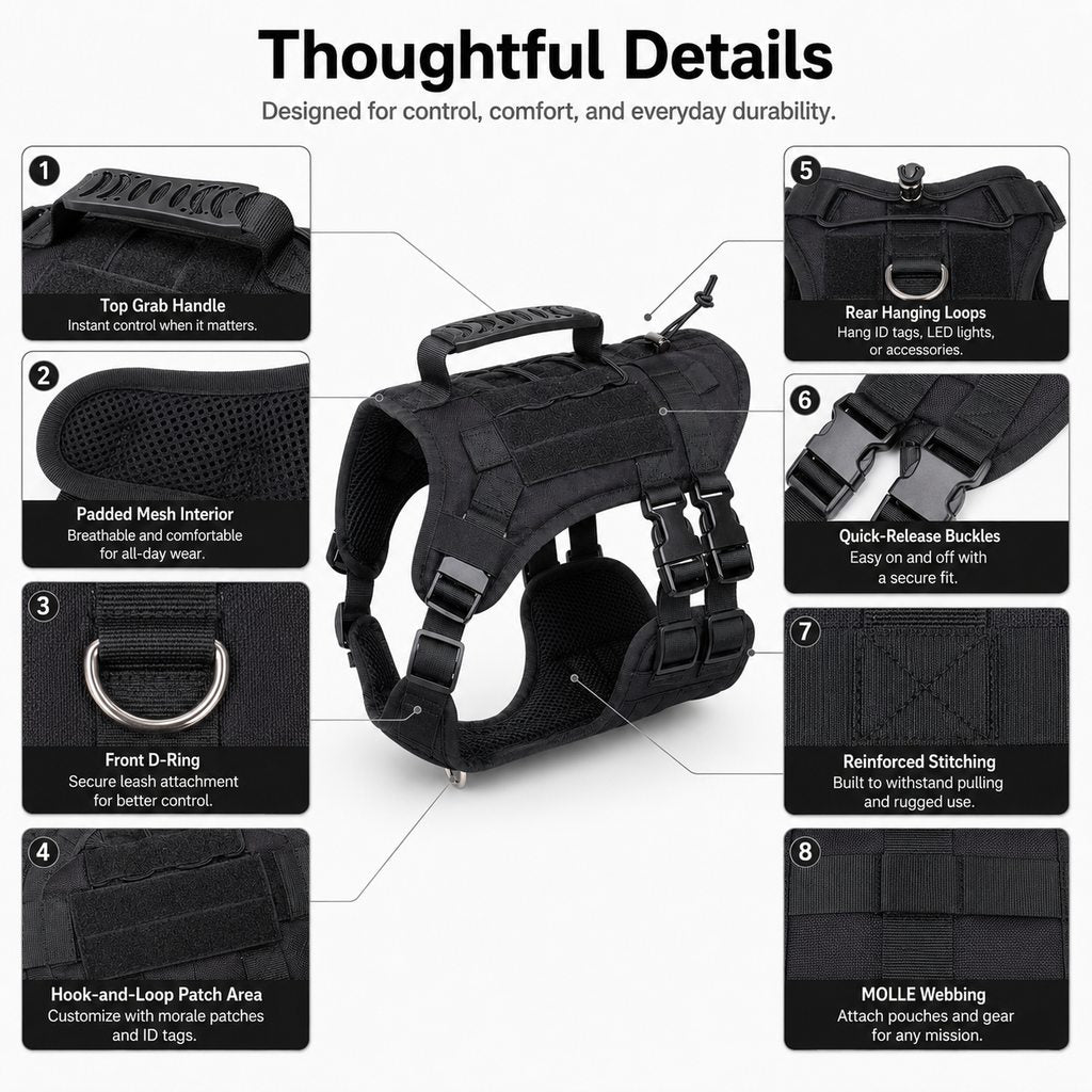 Paws in Awe Tactical Dog Harness Backpack for Large Dogs - Outdoor Walking, Training & Hiking Gear with Load Carrying Pouch image 9
