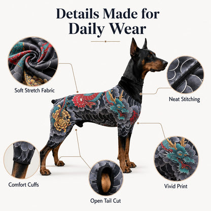 Paws in Awe Tattoo Print Dog & Cat Bodysuit for Walks & Photos - Soft Stretch Pet Onesie Helps Contain Loose Hair image 9