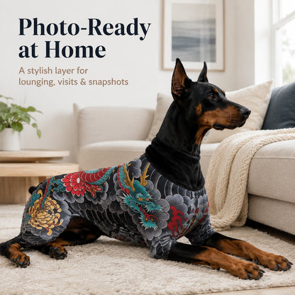 Paws in Awe Tattoo Print Dog & Cat Bodysuit for Walks & Photos - Soft Stretch Pet Onesie Helps Contain Loose Hair image 3