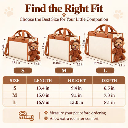 Teddy bear pet carrier tote size chart for S M and L