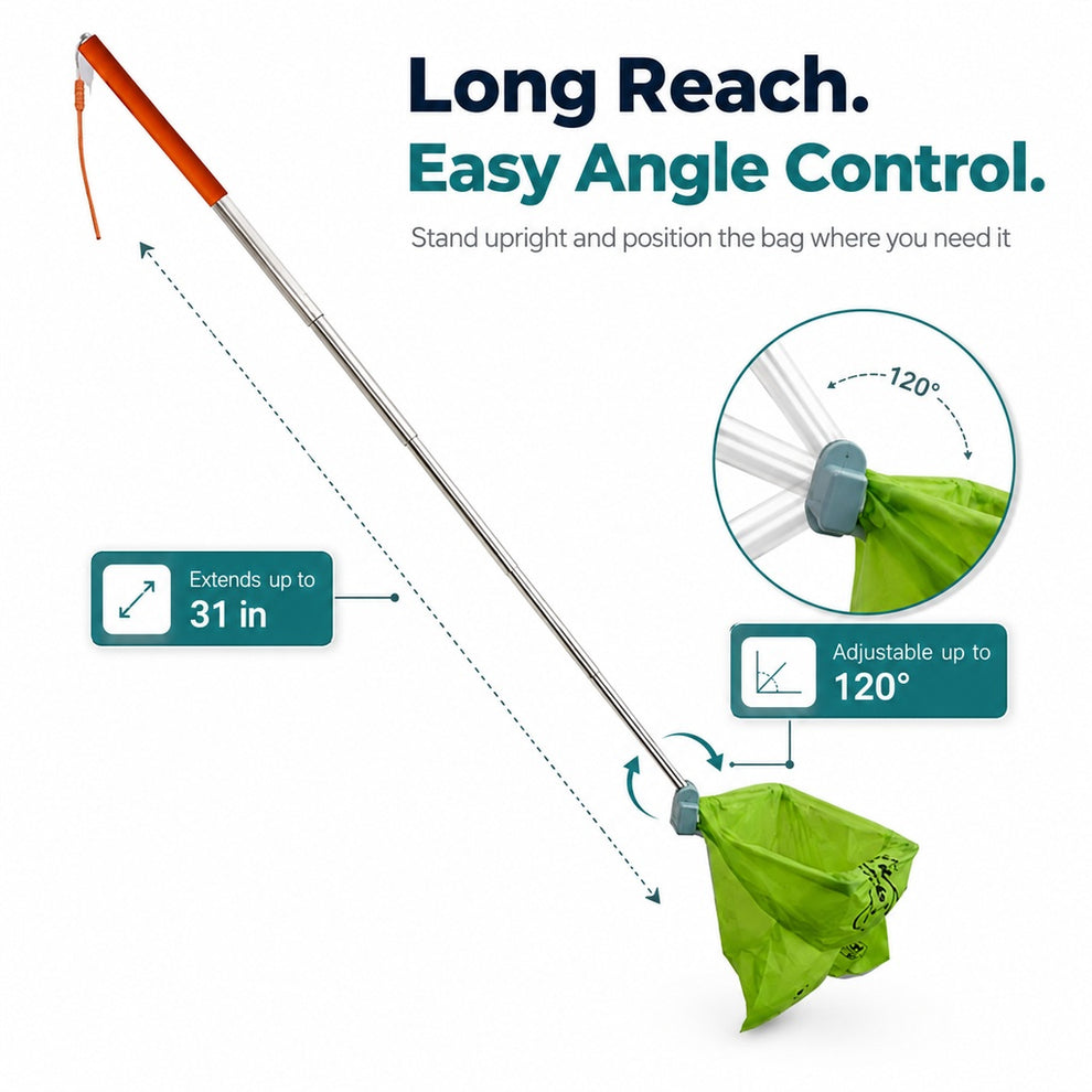 Paws in Awe Foldable Dog Poop Catcher for Walks - No-Bend Waste Pickup Tool with Telescopic Handle image 5