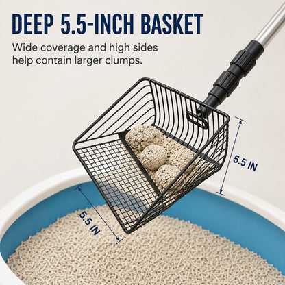 Deep 5.5 inch cat litter scoop basket with raised sides