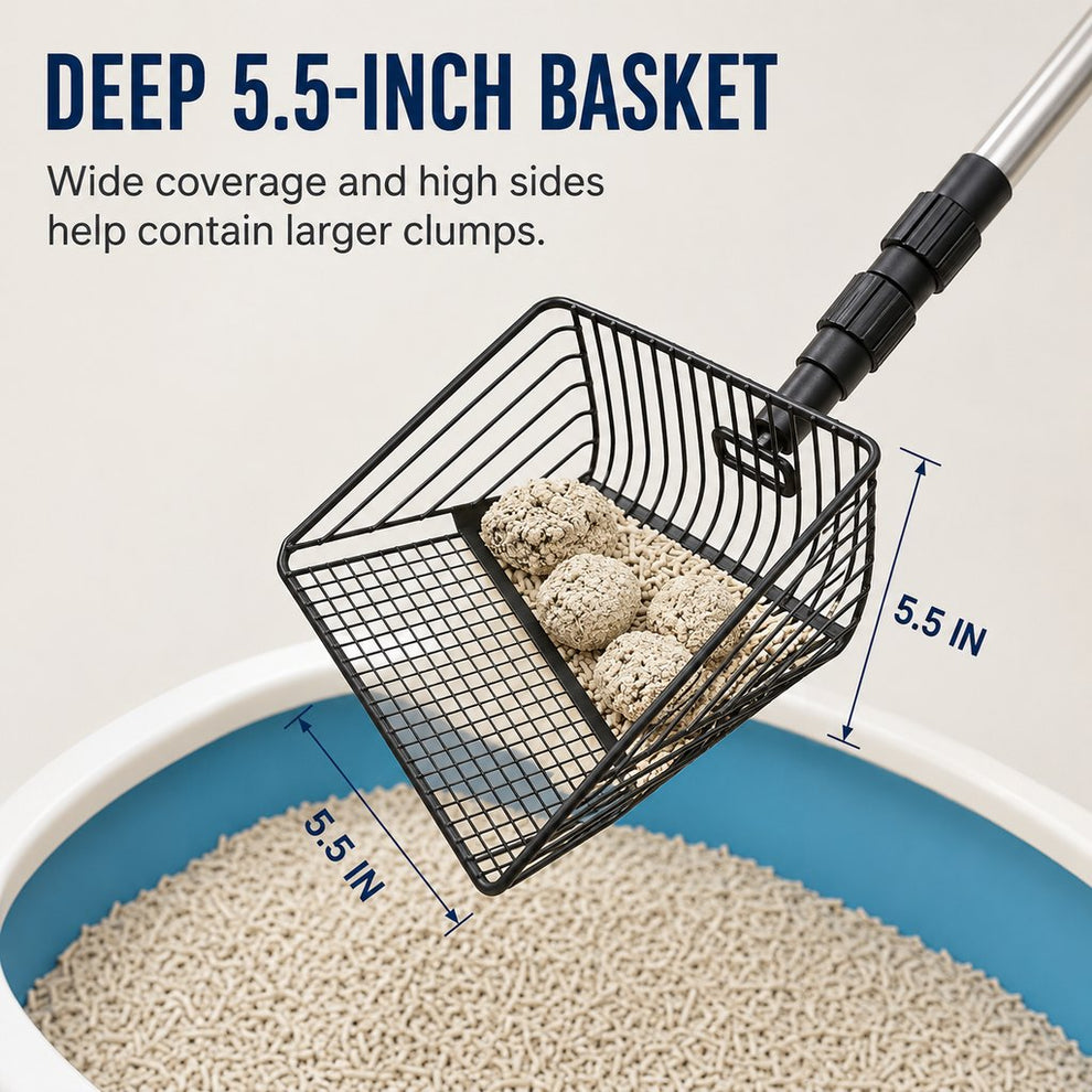 Deep 5.5 inch cat litter scoop basket with raised sides