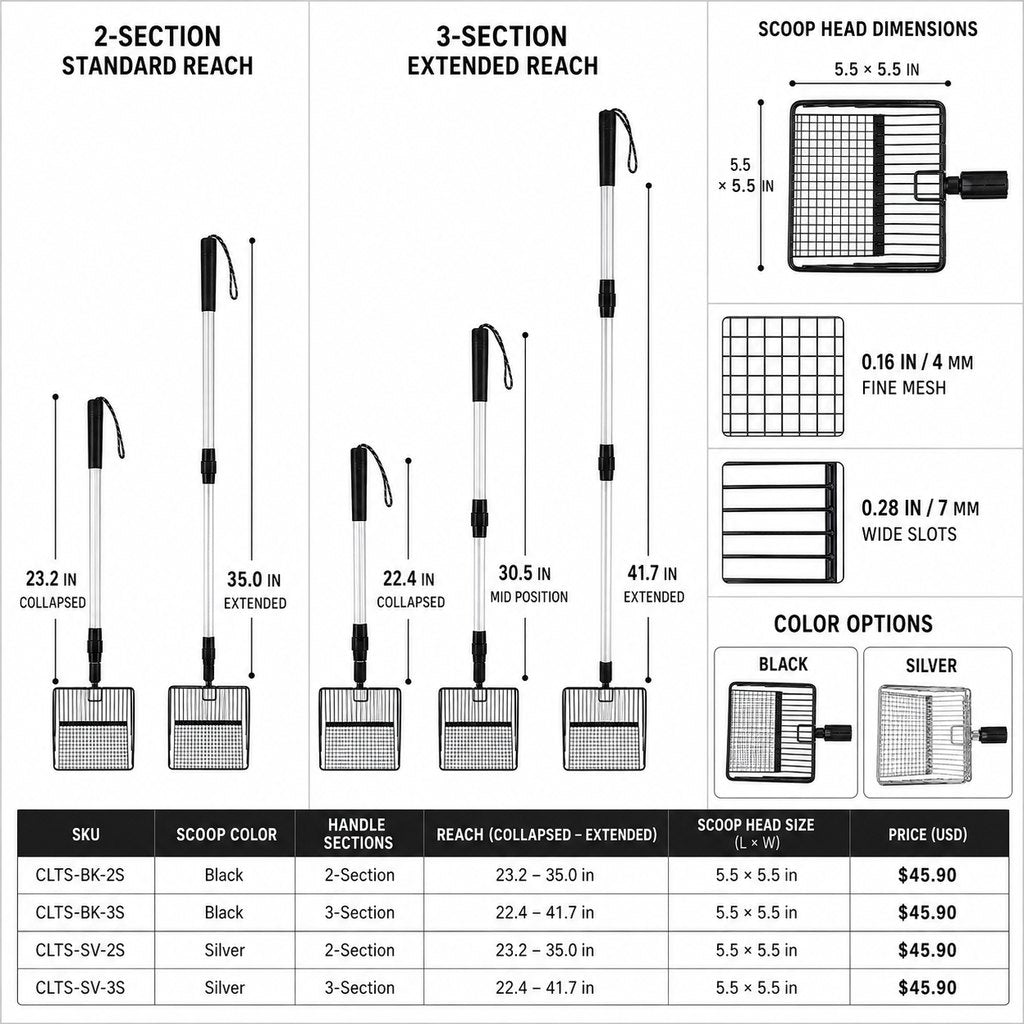 Telescoping cat litter scoop size color SKU and price guide